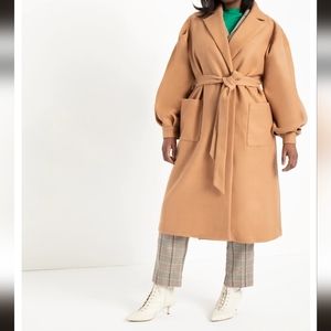 Eloquii Camel Tan Puff Sleeves Long Coat